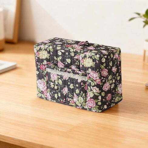 غطاء ماكينة الخياطة بنقشة الزهور من Boho، غطاء غبار من القماش المبطن مع جيوب لمعظم ماكينات الخياطة القياسية وملحقاتها (أزرق، 43 سم) in Kuwait