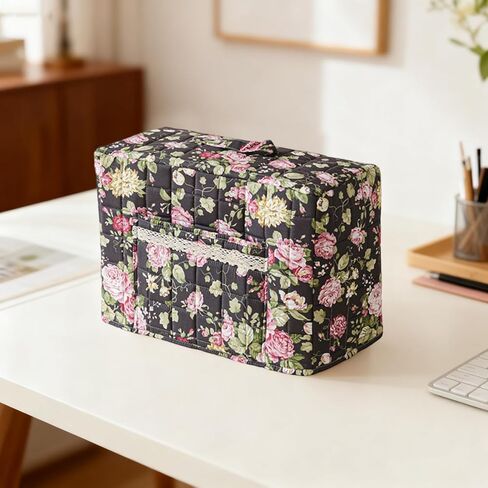 غطاء ماكينة الخياطة بنقشة الزهور من Boho، غطاء غبار من القماش المبطن مع جيوب لمعظم ماكينات الخياطة القياسية وملحقاتها (أزرق، 43 سم) in Kuwait