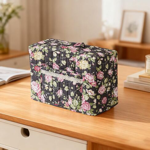 غطاء ماكينة الخياطة بنقشة الزهور من Boho، غطاء غبار من القماش المبطن مع جيوب لمعظم ماكينات الخياطة القياسية وملحقاتها (أزرق، 43 سم) in Kuwait