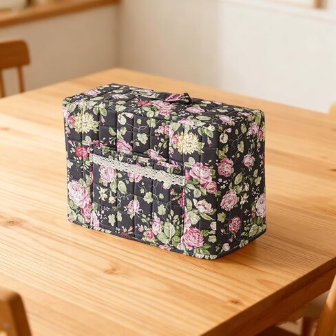 غطاء ماكينة الخياطة بنقشة الزهور من Boho، غطاء غبار من القماش المبطن مع جيوب لمعظم ماكينات الخياطة القياسية وملحقاتها (أزرق، 43 سم) in Kuwait