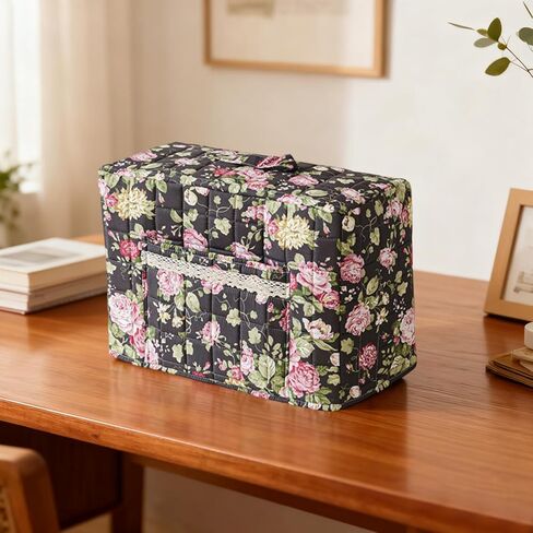 غطاء ماكينة الخياطة بنقشة الزهور من Boho، غطاء غبار من القماش المبطن مع جيوب لمعظم ماكينات الخياطة القياسية وملحقاتها (أزرق، 43 سم) in Kuwait