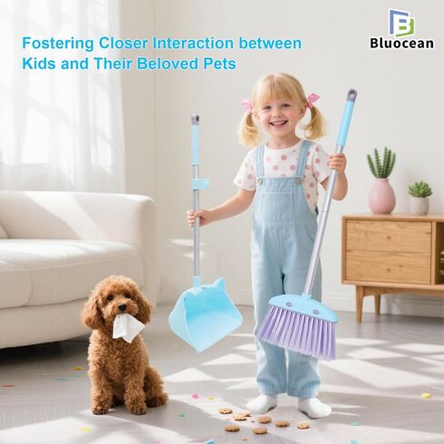 28'' Kids Mini Broom and Dustpan Set - Toddler Cleaning Toy, Toddler Household Helper, Parent-Child Interactive Play Cleaning Tool, Cute Cartoon Design, Small Safe Corner Broom (Blue Bubble) in Kuwait