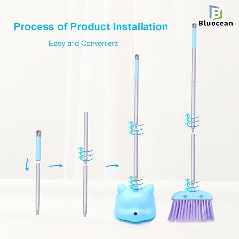 28'' Kids Mini Broom and Dustpan Set - Toddler Cleaning Toy, Toddler Household Helper, Parent-Child Interactive Play Cleaning Tool, Cute Cartoon Design, Small Safe Corner Broom (Blue Bubble) in Kuwait