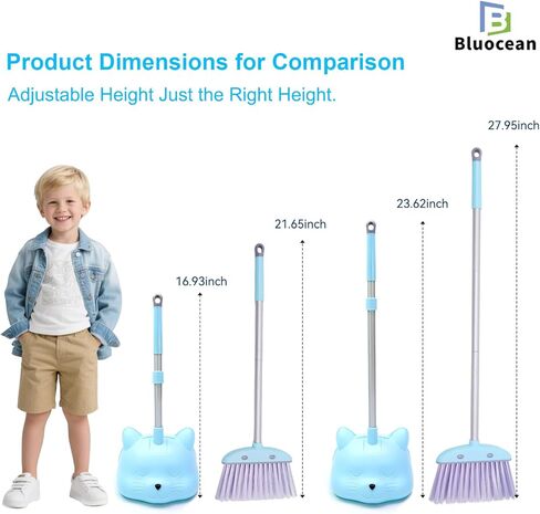 28'' Kids Mini Broom and Dustpan Set - Toddler Cleaning Toy, Toddler Household Helper, Parent-Child Interactive Play Cleaning Tool, Cute Cartoon Design, Small Safe Corner Broom (Blue Bubble) in Kuwait