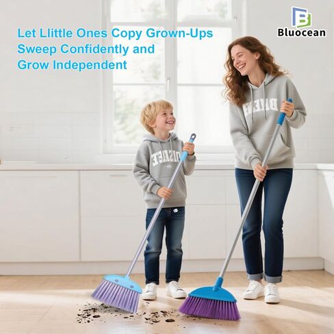 28'' Kids Mini Broom and Dustpan Set - Toddler Cleaning Toy, Toddler Household Helper, Parent-Child Interactive Play Cleaning Tool, Cute Cartoon Design, Small Safe Corner Broom (Blue Bubble) in Kuwait