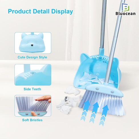 28'' Kids Mini Broom and Dustpan Set - Toddler Cleaning Toy, Toddler Household Helper, Parent-Child Interactive Play Cleaning Tool, Cute Cartoon Design, Small Safe Corner Broom (Blue Bubble) in Kuwait
