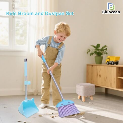 28'' Kids Mini Broom and Dustpan Set - Toddler Cleaning Toy, Toddler Household Helper, Parent-Child Interactive Play Cleaning Tool, Cute Cartoon Design, Small Safe Corner Broom (Blue Bubble) in Kuwait