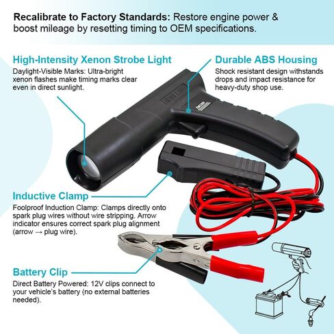 allsun Professional Timing Light for 12V Engines,Inductive Clamp Ignition Tester with Adjustable Timing, BTDC/ATDC Measurement,Car,Truck, Motorcycle Tune Up Tool,No Extra Batteries Needed in Saudi Arabia