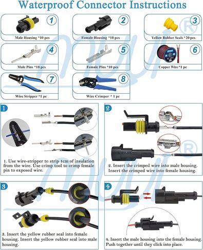 MUYI 10 Kit 2 Pin Way موصل كهربائي مقاوم للماء 1.5 مم سلسلة محطات مقاومة للماء in Kuwait