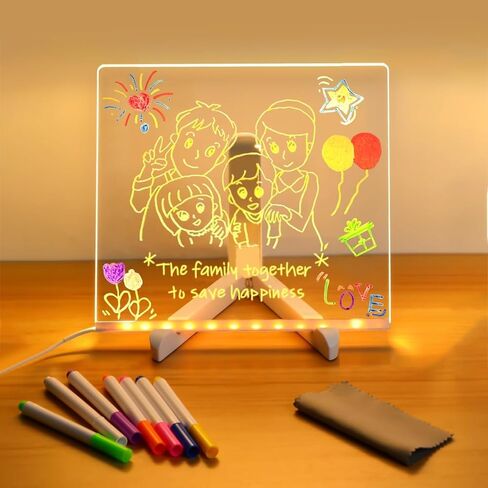 LumiBoard LED Drawing Board - Large 15.7x11.8 inches Light Up Acrylic Drawing Board with 7 Colors & Dimmable Glow, Dual Power LED Note Board for Kids, Home, School, Restaurant, Bar in Kuwait