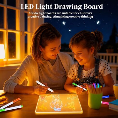 LumiBoard LED Drawing Board - Large 15.7x11.8 inches Light Up Acrylic Drawing Board with 7 Colors & Dimmable Glow, Dual Power LED Note Board for Kids, Home, School, Restaurant, Bar in Kuwait