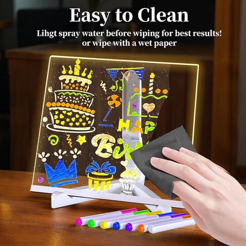 LumiBoard LED Drawing Board - Large 15.7x11.8 inches Light Up Acrylic Drawing Board with 7 Colors & Dimmable Glow, Dual Power LED Note Board for Kids, Home, School, Restaurant, Bar in Kuwait