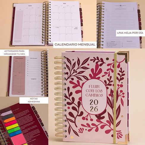 Agenda Inspírate 2026 – Agenda de una página por día, incluye calendario mensual, control financiero y bienestar | agenda en español con tips motivacionales diarios para motivarte a fluir con los cambios. in Saudi Arabia