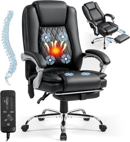 Massage Office Chair with Foot Rest, 400 LBS Ergonomic Executive Chair, High Back Reclining Leather Desk Chair with 135° Recline, 6-Point Vibration and Heat, Plush in Kuwait