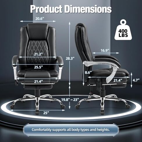 Massage Office Chair with Foot Rest, 400 LBS Ergonomic Executive Chair, High Back Reclining Leather Desk Chair with 135° Recline, 6-Point Vibration and Heat, Plush in Kuwait