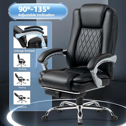 Massage Office Chair with Foot Rest, 400 LBS Ergonomic Executive Chair, High Back Reclining Leather Desk Chair with 135° Recline, 6-Point Vibration and Heat, Plush in Kuwait