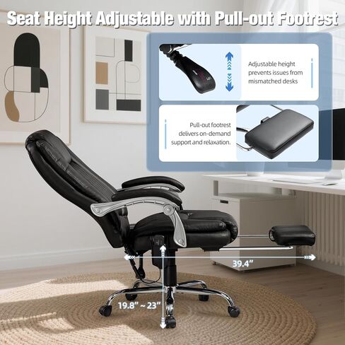 Massage Office Chair with Foot Rest, 400 LBS Ergonomic Executive Chair, High Back Reclining Leather Desk Chair with 135° Recline, 6-Point Vibration and Heat, Plush in Kuwait