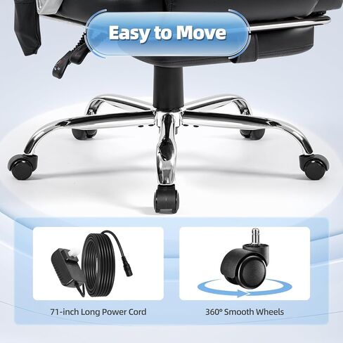 Massage Office Chair with Foot Rest, 400 LBS Ergonomic Executive Chair, High Back Reclining Leather Desk Chair with 135° Recline, 6-Point Vibration and Heat, Plush in Kuwait