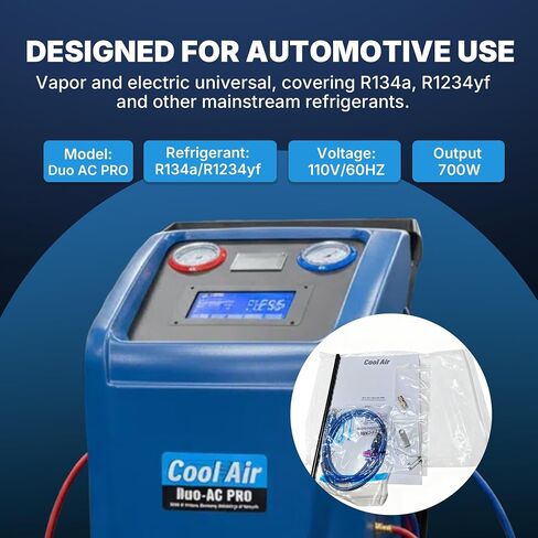 LAUCO Cool Air Duo-AC PRO – محطة استعادة وإعادة شحن تكييف الهواء الاحترافية للسيارات | ماكينة خدمة التبريد المزدوجة الأوتوماتيكية بالكامل لـ R134a وHFO-1234yf مع شاشة تعمل باللمس مقاس 7 بوصة (Duo-AC PRO) in Kuwait