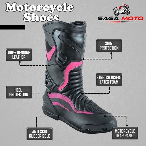 Women’s Motorcycle Boots CE Certified (EN 13634:2017) – Waterproof Genuine Leather Riding Shoes with YKK Zipper Sole Women Foot Protective Footwear in Saudi Arabia