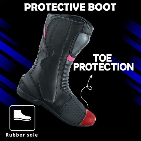 Women’s Motorcycle Boots CE Certified (EN 13634:2017) – Waterproof Genuine Leather Riding Shoes with YKK Zipper Sole Women Foot Protective Footwear in Saudi Arabia