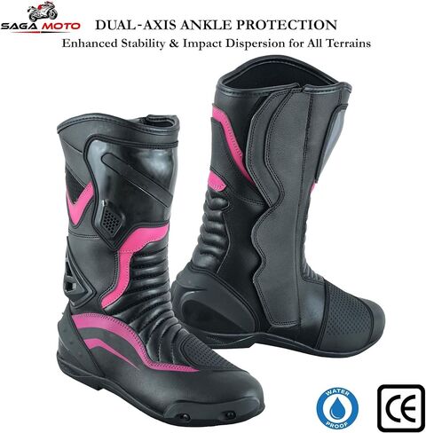 Women’s Motorcycle Boots CE Certified (EN 13634:2017) – Waterproof Genuine Leather Riding Shoes with YKK Zipper Sole Women Foot Protective Footwear in Saudi Arabia