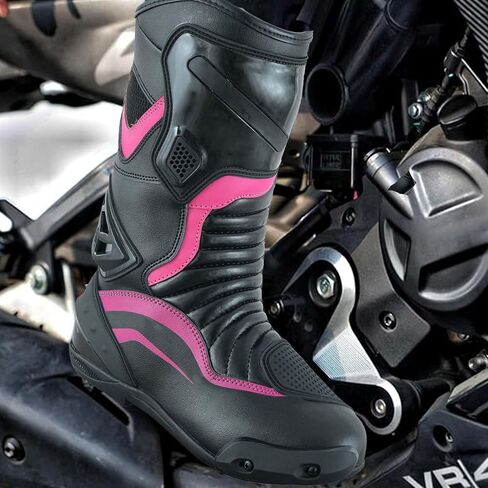 Women’s Motorcycle Boots CE Certified (EN 13634:2017) – Waterproof Genuine Leather Riding Shoes with YKK Zipper Sole Women Foot Protective Footwear in Saudi Arabia