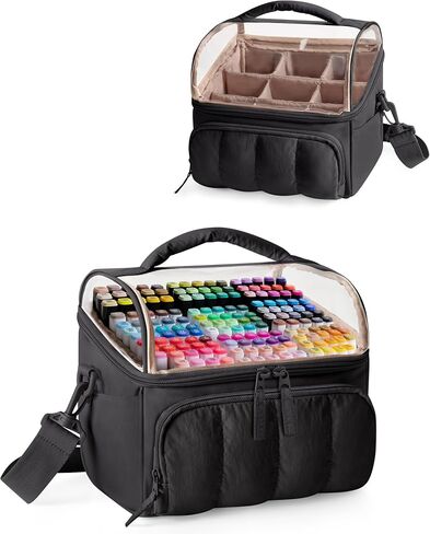 Quilted Marker Organizer Case Holds 180 Markers, Marker Storage Organizer Bag with Dividers and Multiple Pockets (Bag Only), Black in Saudi Arabia