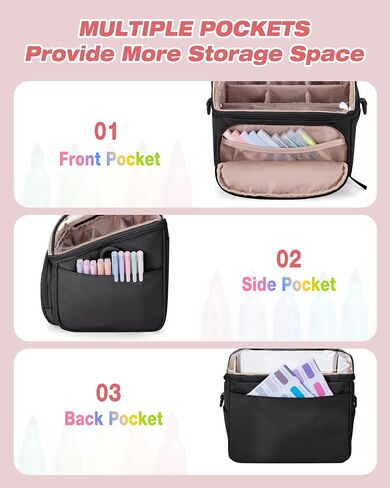 Quilted Marker Organizer Case Holds 180 Markers, Marker Storage Organizer Bag with Dividers and Multiple Pockets (Bag Only), Black in Saudi Arabia