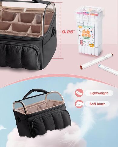 Quilted Marker Organizer Case Holds 180 Markers, Marker Storage Organizer Bag with Dividers and Multiple Pockets (Bag Only), Black in Saudi Arabia