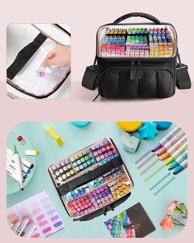 Quilted Marker Organizer Case Holds 180 Markers, Marker Storage Organizer Bag with Dividers and Multiple Pockets (Bag Only), Black in Saudi Arabia