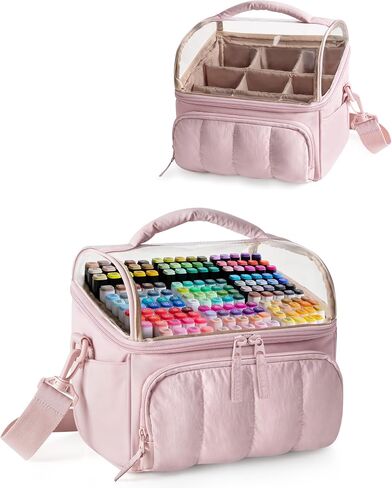 Quilted Marker Organizer Case Holds 180 Markers, Marker Storage Organizer Bag with Dividers and Multiple Pockets (Bag Only), Black in Saudi Arabia