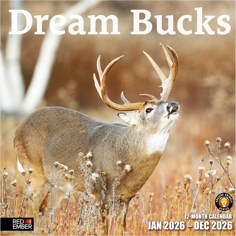 تقويم حائط RED EMBER Dream Bucks 2026 لمدة 12 شهرًا | ورق سميك وقوي | هدية العيد | صيد الغزلان ذو الذيل الأبيض، تقويم الحيوانات البرية لعام 2026 in Kuwait