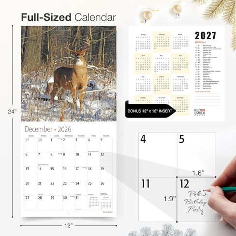 تقويم حائط RED EMBER Dream Bucks 2026 لمدة 12 شهرًا | ورق سميك وقوي | هدية العيد | صيد الغزلان ذو الذيل الأبيض، تقويم الحيوانات البرية لعام 2026 in Kuwait