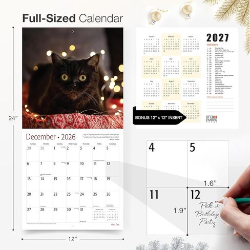 تقويم حائط قطط سوداء من ريد إمبر 2026 لمدة 12 شهرًا | ورق سميك وقوي | هدية العيد | لطيف هريرة القط التقويم 2026 in Kuwait
