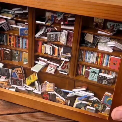 Mini Anxiety Bookshelf – Wooden Display Cabinet with 200 Mini Books, Shake Away Stress and Anxiety, Ideal for Home Decor, Office Décor in Saudi Arabia