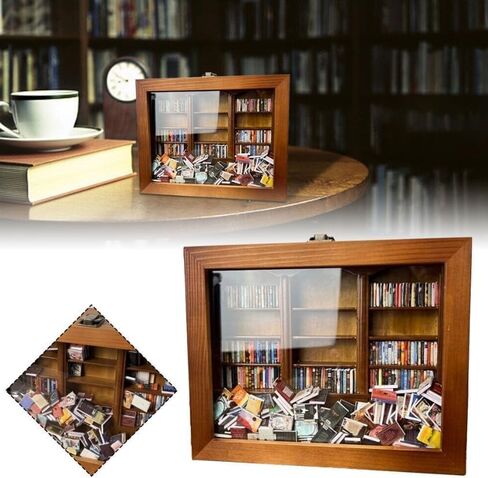Mini Anxiety Bookshelf – Wooden Display Cabinet with 200 Mini Books, Shake Away Stress and Anxiety, Ideal for Home Decor, Office Décor in Saudi Arabia