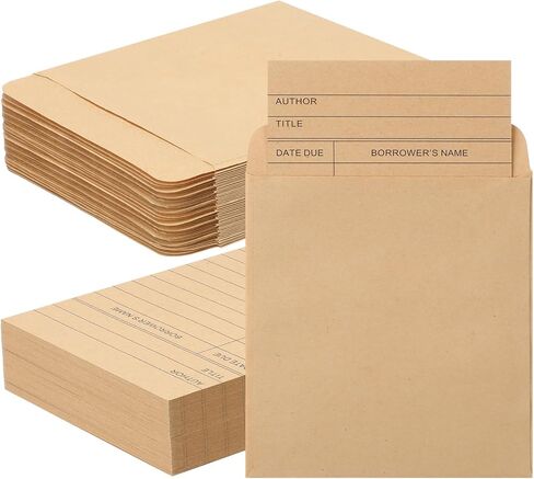 Fainne 100 Pieces Library Card Pocket with Envelopes Self Adhesive Book Library Checkout Cards for Cds Dvds School Classroom Office Supplies and Gift Tag (Brown) in Kuwait