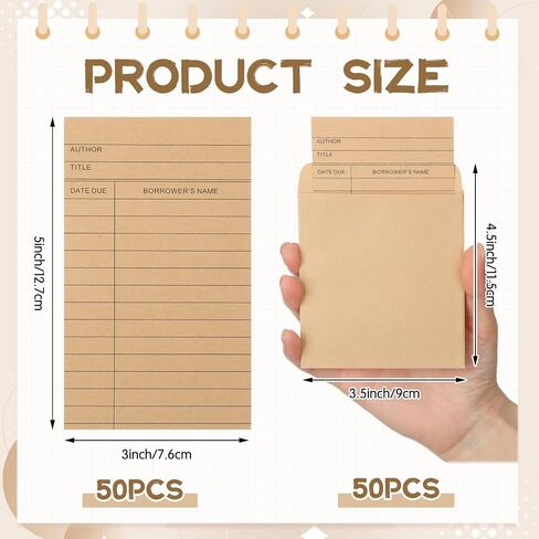 Fainne 100 Pieces Library Card Pocket with Envelopes Self Adhesive Book Library Checkout Cards for Cds Dvds School Classroom Office Supplies and Gift Tag (Brown) in Kuwait
