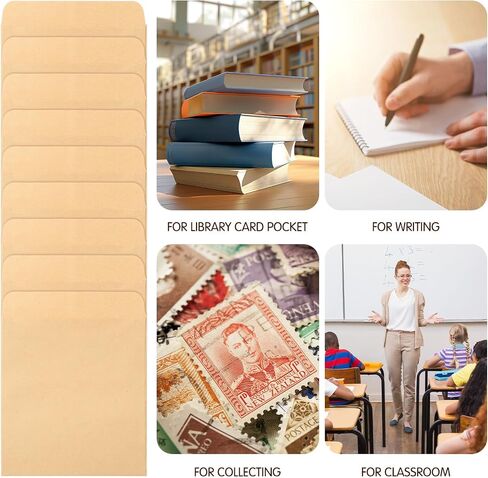 Fainne 100 Pieces Library Card Pocket with Envelopes Self Adhesive Book Library Checkout Cards for Cds Dvds School Classroom Office Supplies and Gift Tag (Brown) in Kuwait