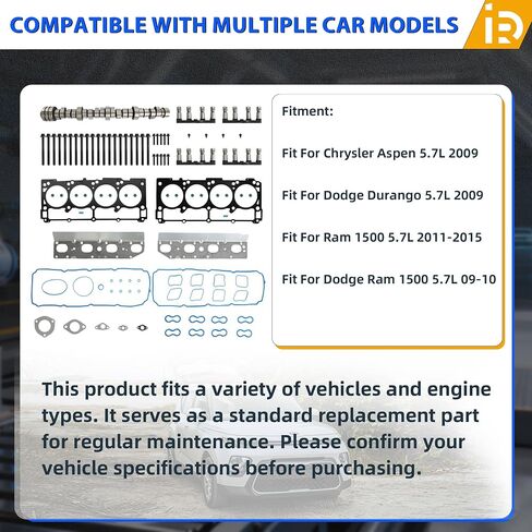 طقم رافع عمود الحدبات لمحرك NON MDS HEMI مع مجموعة حشية الرأس ومسامير مناسبة لكرايسلر 300 أسبن جيب جراند كوماندر شيروكي دودج رام 1500 2500 3500 5.7L 2009-2015 53022263AF 5038784AD HS26423PT in Kuwait