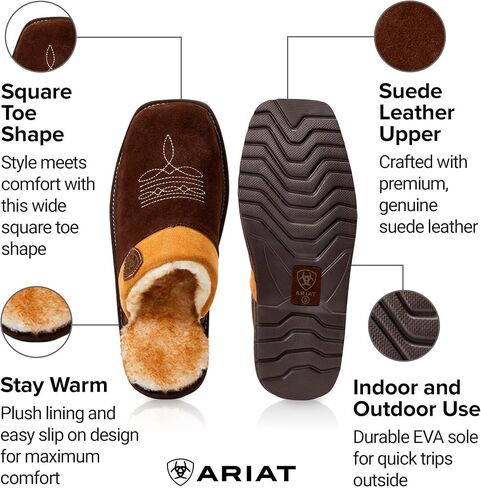 ARIAT Men’s 2842 Silversmith Outdoor Indoor Western Suede Foam Cushioned Square Toe Slipper in Saudi Arabia
