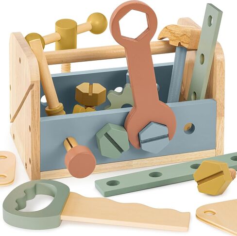 Stylish Wooden Tool Set for Toddlers - Durable Montessori Tool Box Kit with Hammer for Boys & Girls 2-5 Years - Fun Christmas Toy Gift for Kids with 30+ Safe Tools for Creative Play in Saudi Arabia