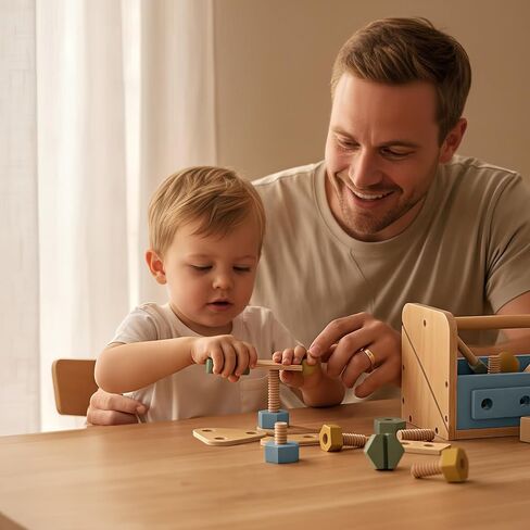 Stylish Wooden Tool Set for Toddlers - Durable Montessori Tool Box Kit with Hammer for Boys & Girls 2-5 Years - Fun Christmas Toy Gift for Kids with 30+ Safe Tools for Creative Play in Saudi Arabia