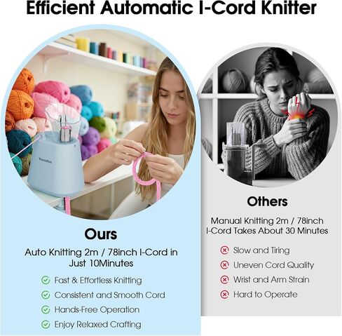 آلة حياكة I-Cord الأوتوماتيكية من Yocrefun، أداة صانع iCord الكهربائية، آلة كروشيه i-Cord Knitter، ماكينة غزل بدون استخدام اليدين لمشاريع حياكة الكروشيه السريعة DIY (وردي) in Kuwait