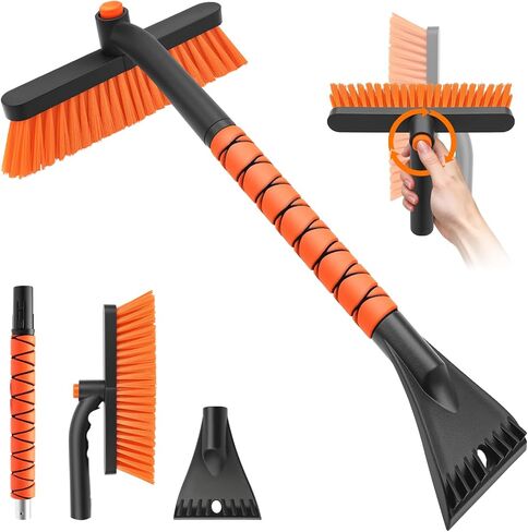 nacena Snow Brush and Ice Scrapers for Car Windshield, Detachable Snow Remover for Cars EVA Foam Grip and Rotatable Brush Head Snow Scraper for Car Trucks SUV, Winter Cars Accessories (Orange) in Kuwait