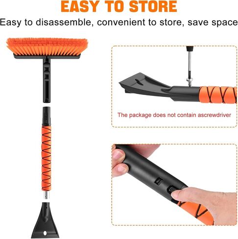nacena Snow Brush and Ice Scrapers for Car Windshield, Detachable Snow Remover for Cars EVA Foam Grip and Rotatable Brush Head Snow Scraper for Car Trucks SUV, Winter Cars Accessories (Orange) in Kuwait