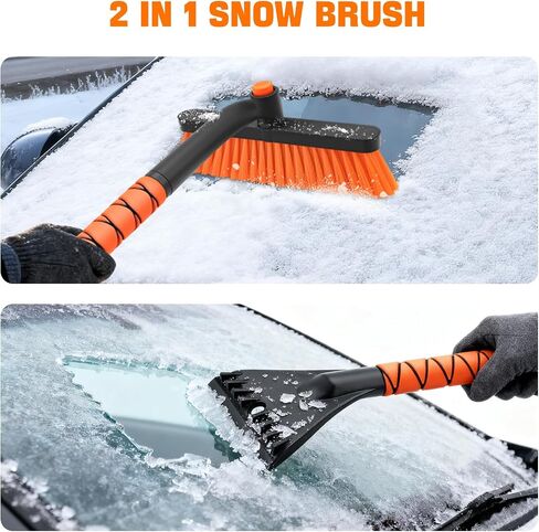nacena Snow Brush and Ice Scrapers for Car Windshield, Detachable Snow Remover for Cars EVA Foam Grip and Rotatable Brush Head Snow Scraper for Car Trucks SUV, Winter Cars Accessories (Orange) in Kuwait