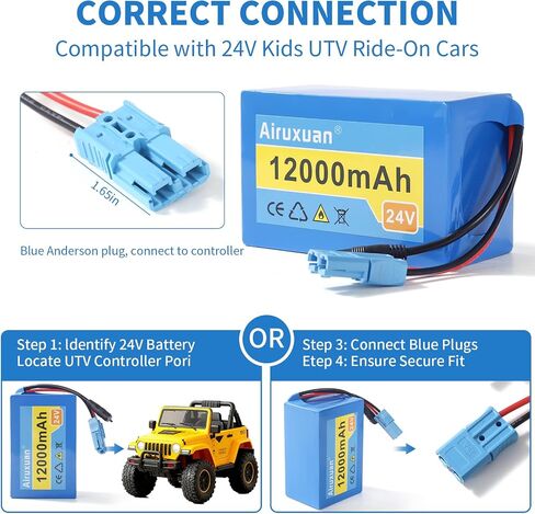 24V 12Ah Lithium Battery for Kids Ride-On Cars & Power Wheels, 25A BMS, 2A Fast Charger,Compatible with Dynacraft Realtree 24V UTVs & Disney Princess Carriage in Saudi Arabia