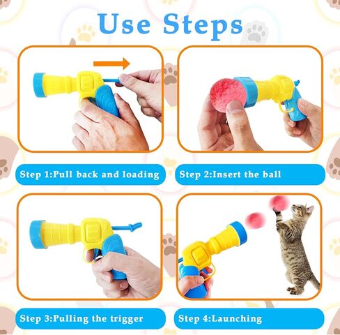 Eerrhhaq 2 Cat Toy Launchers & 100 Cat Pom Pom Balls,Cat Toys Balls Launcher,Launch Ball Interactive Toy,Silent Plush Elastic Ball for Kitty in Kuwait